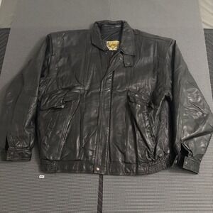 Phase 2 Vintage Black Leather Bomber Jacket Mens XL Retro Oversized Streetwear